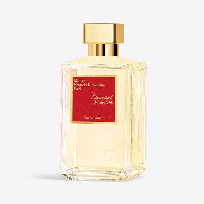 A fragrance collection on a shelf